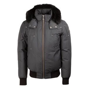 Moose Knuckles Charcoal Hooded Puffer Jacket